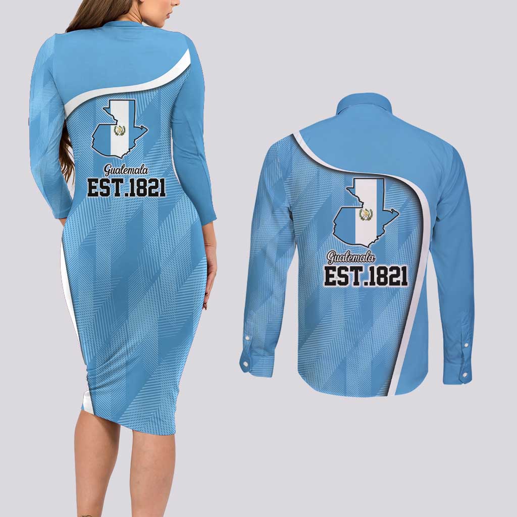 Guatemala Independence Day Couples Matching Long Sleeve Bodycon Dress and Long Sleeve Button Shirt Since 1821 September 15 - Wonder Print Shop
