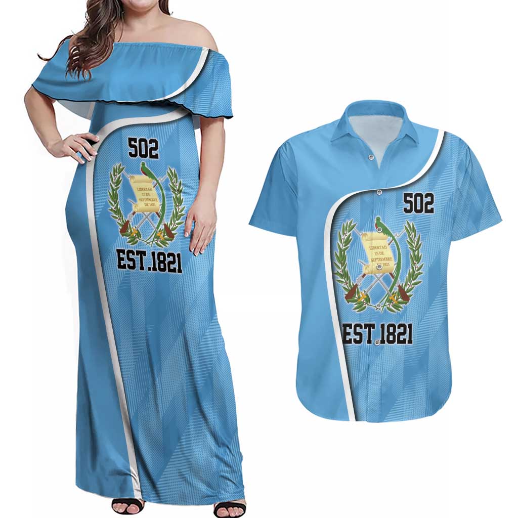 Guatemala Independence Day Couples Matching Off Shoulder Maxi Dress and Hawaiian Shirt Since 1821 September 15 - Wonder Print Shop