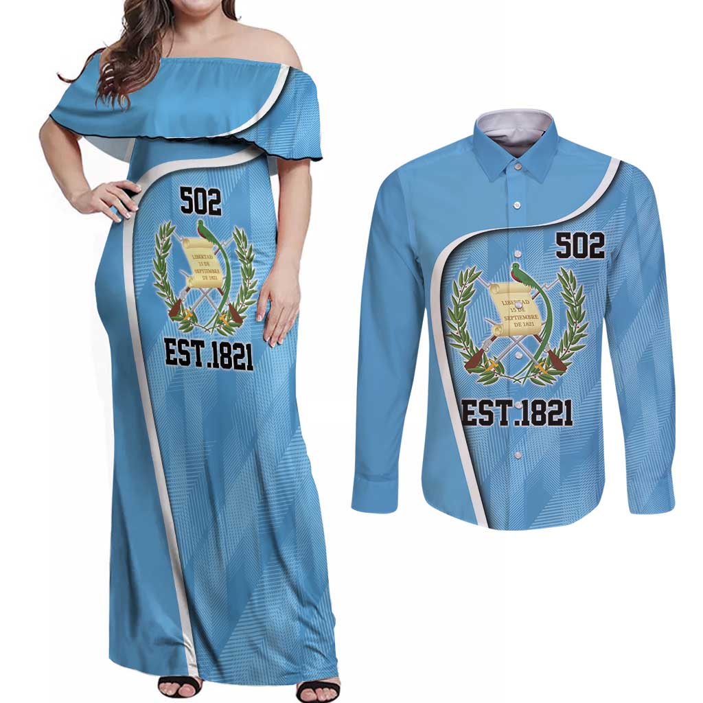 Guatemala Independence Day Couples Matching Off Shoulder Maxi Dress and Long Sleeve Button Shirt Since 1821 September 15 - Wonder Print Shop
