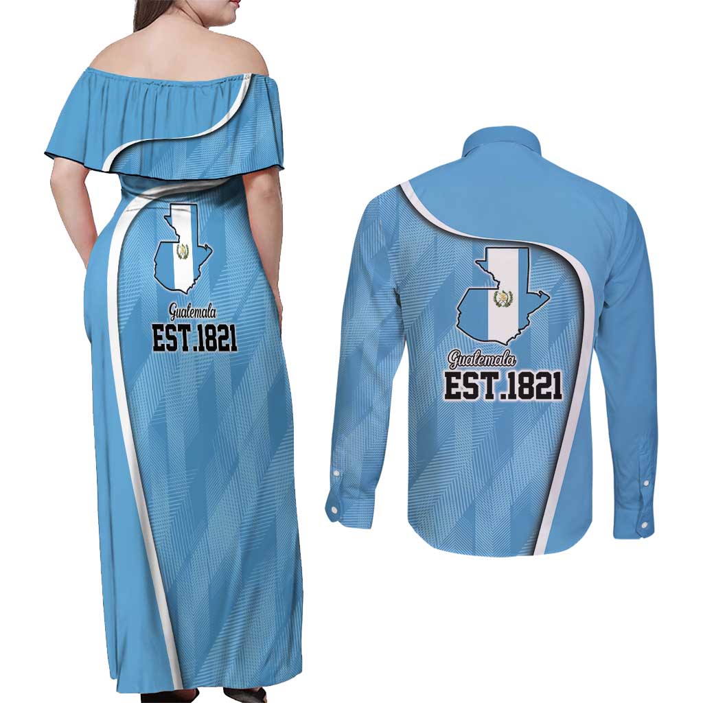 Guatemala Independence Day Couples Matching Off Shoulder Maxi Dress and Long Sleeve Button Shirt Since 1821 September 15 - Wonder Print Shop