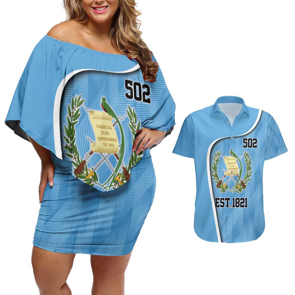 Guatemala Independence Day Couples Matching Off Shoulder Short Dress and Hawaiian Shirt Since 1821 September 15 - Wonder Print Shop