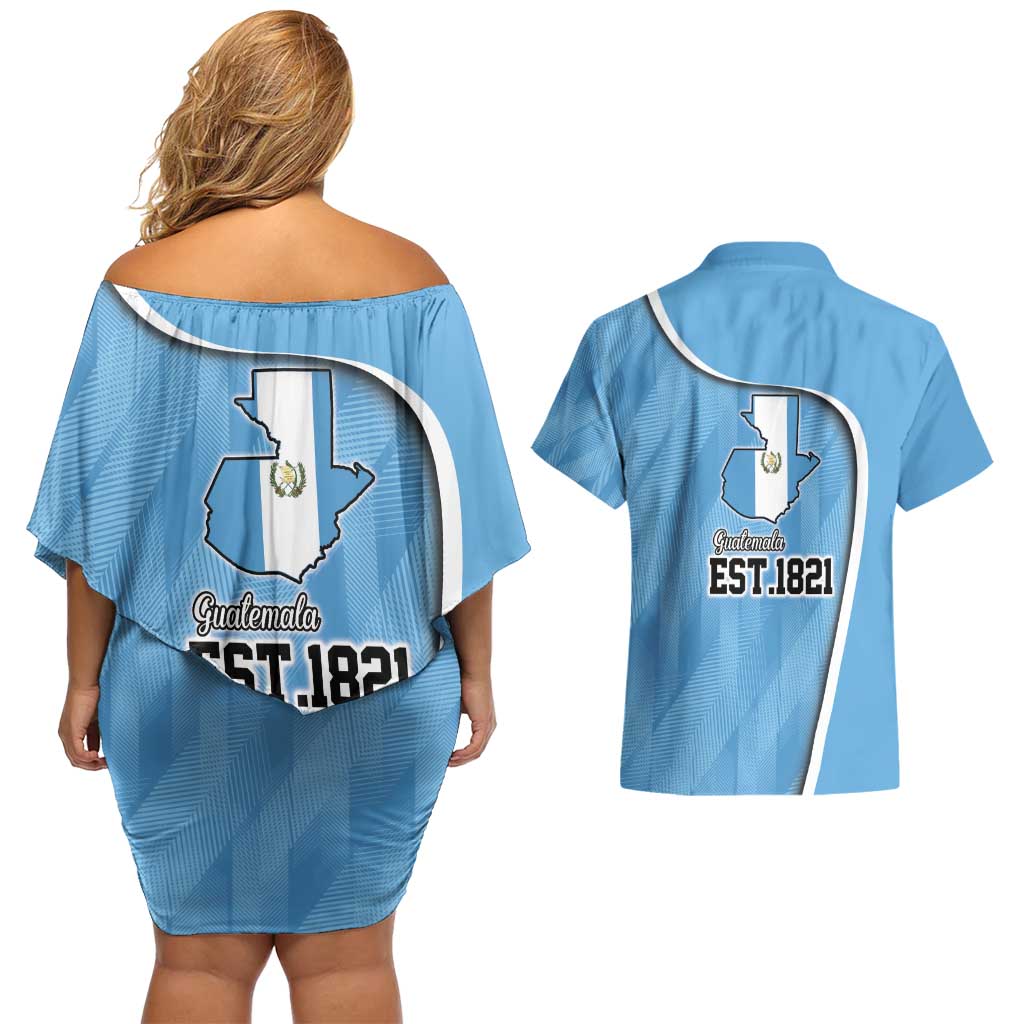 Guatemala Independence Day Couples Matching Off Shoulder Short Dress and Hawaiian Shirt Since 1821 September 15 - Wonder Print Shop