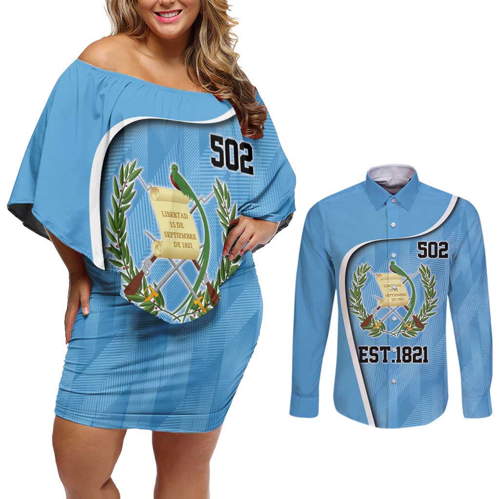 Guatemala Independence Day Couples Matching Off Shoulder Short Dress and Long Sleeve Button Shirt Since 1821 September 15 - Wonder Print Shop