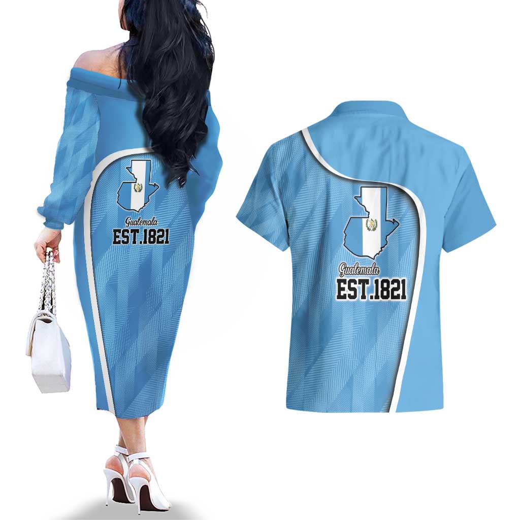 Guatemala Independence Day Couples Matching Off The Shoulder Long Sleeve Dress and Hawaiian Shirt Since 1821 September 15 - Wonder Print Shop