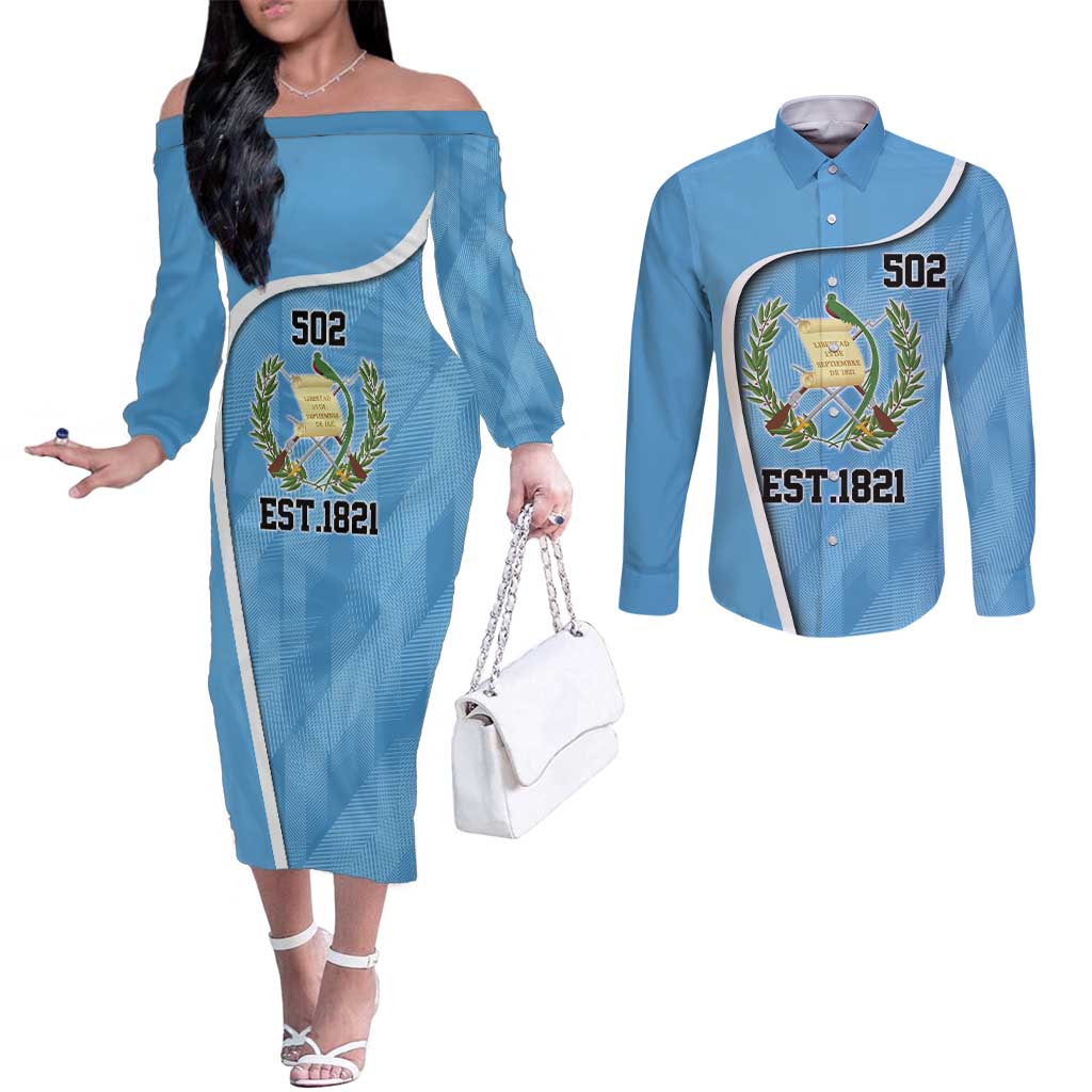 Guatemala Independence Day Couples Matching Off The Shoulder Long Sleeve Dress and Long Sleeve Button Shirt Since 1821 September 15 - Wonder Print Shop