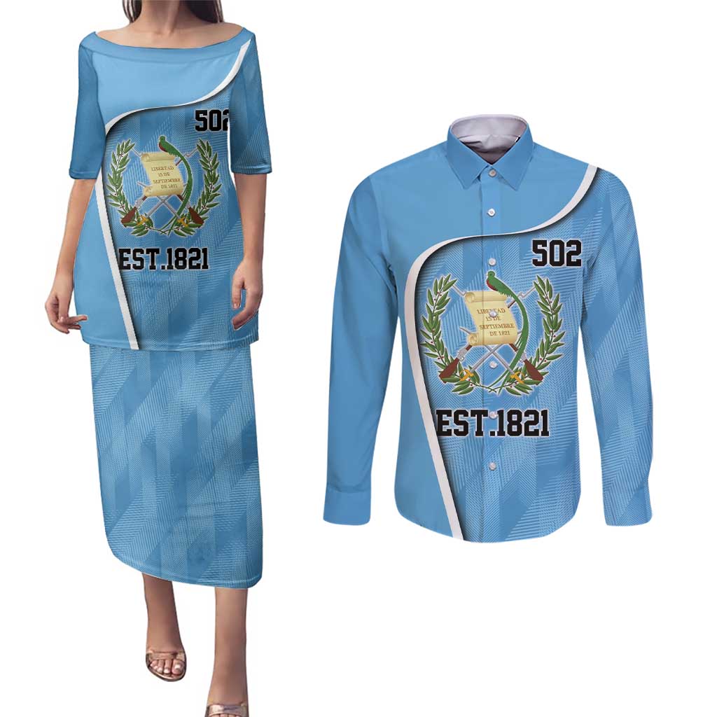 Guatemala Independence Day Couples Matching Puletasi and Long Sleeve Button Shirt Since 1821 September 15 - Wonder Print Shop
