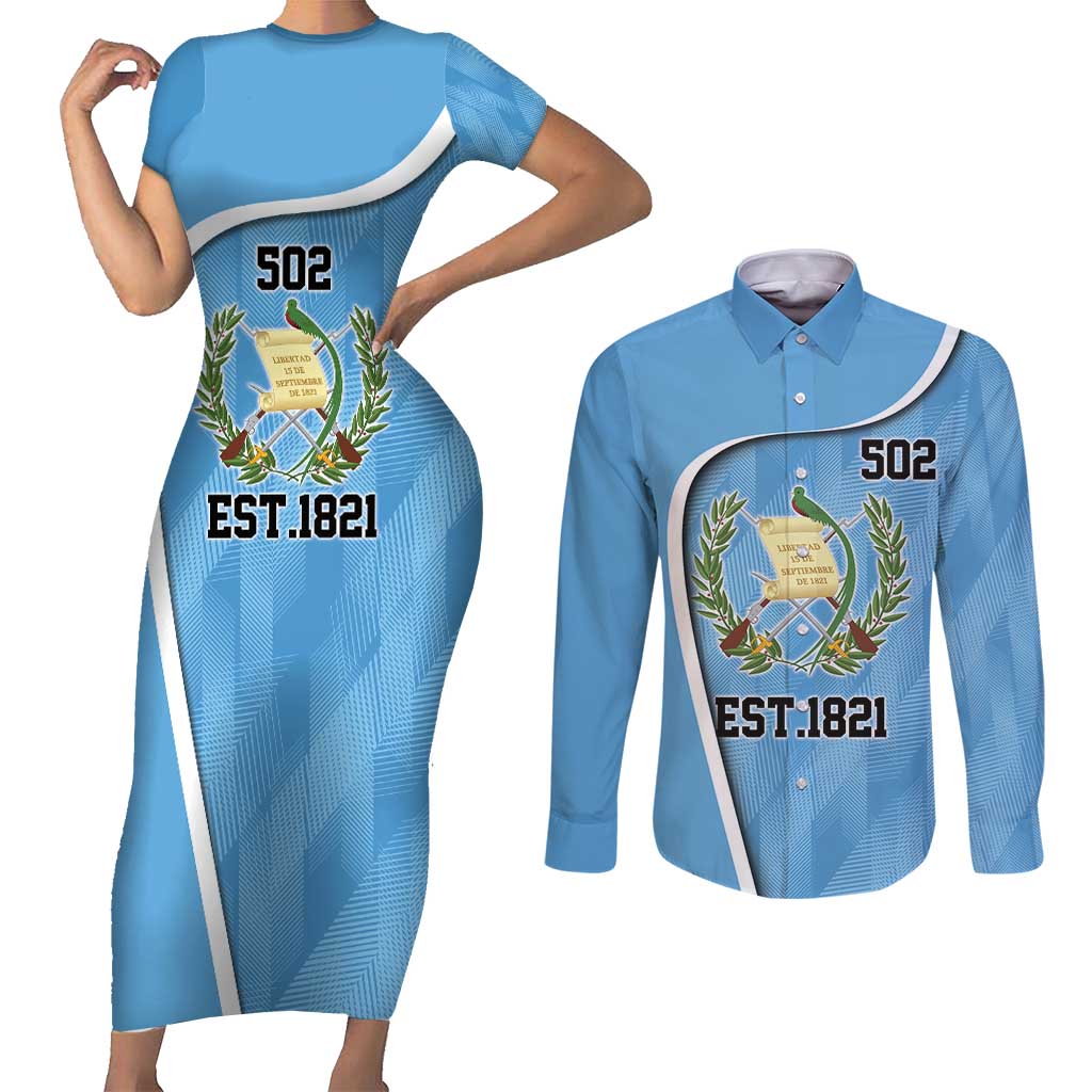 Guatemala Independence Day Couples Matching Short Sleeve Bodycon Dress and Long Sleeve Button Shirt Since 1821 September 15 - Wonder Print Shop