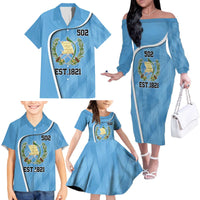 Guatemala Independence Day Family Matching Off The Shoulder Long Sleeve Dress and Hawaiian Shirt Since 1821 September 15 - Wonder Print Shop