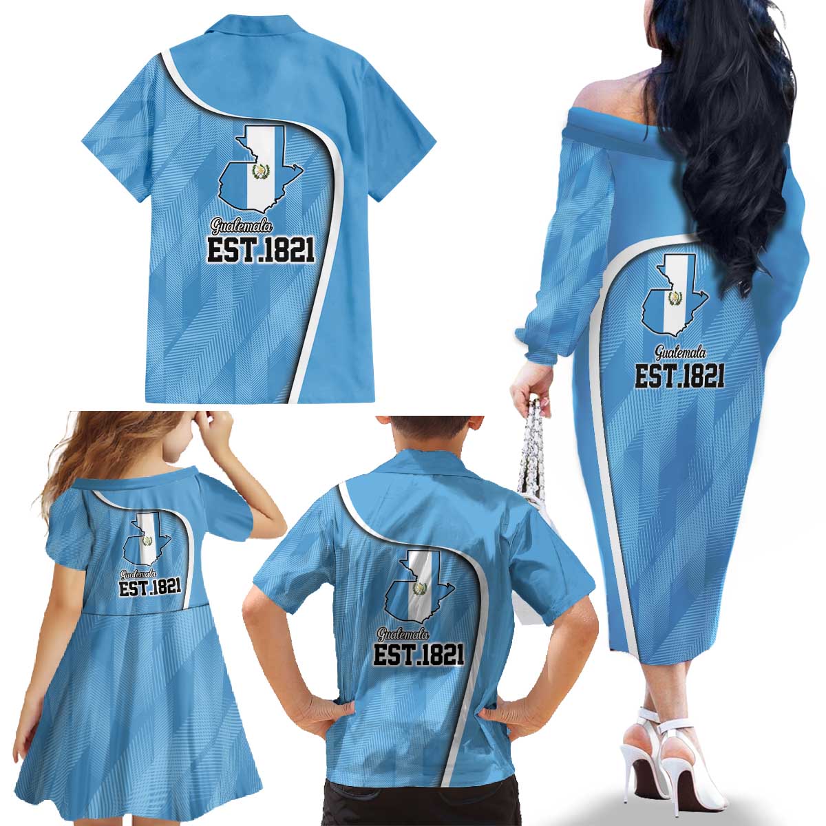 Guatemala Independence Day Family Matching Off The Shoulder Long Sleeve Dress and Hawaiian Shirt Since 1821 September 15 - Wonder Print Shop