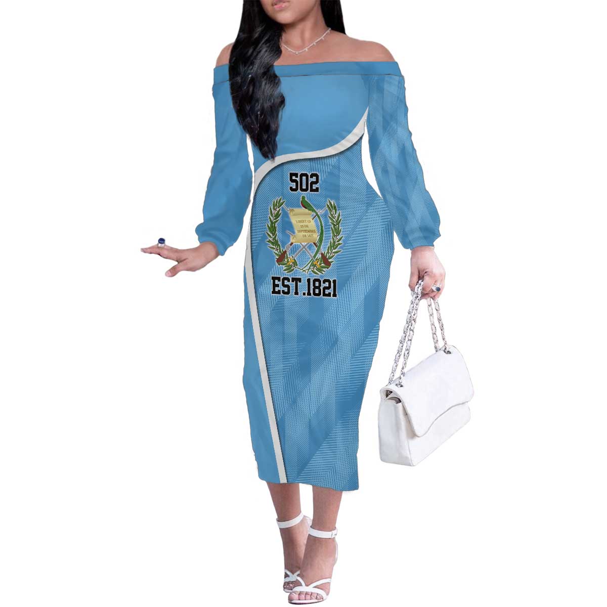 Guatemala Independence Day Family Matching Off The Shoulder Long Sleeve Dress and Hawaiian Shirt Since 1821 September 15 - Wonder Print Shop