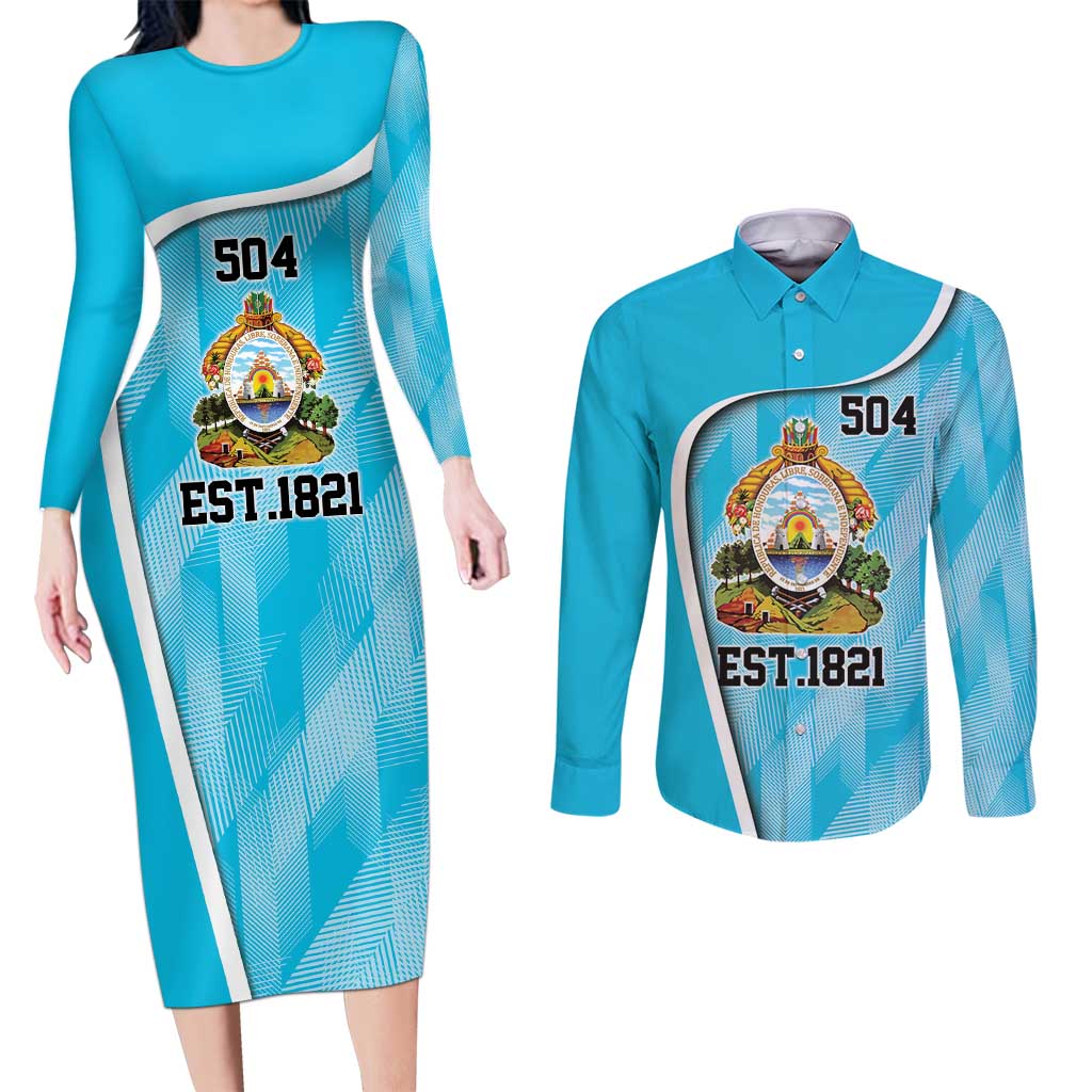 Honduras Independence Day Couples Matching Long Sleeve Bodycon Dress and Long Sleeve Button Shirt Since 1821 September 15 - Wonder Print Shop