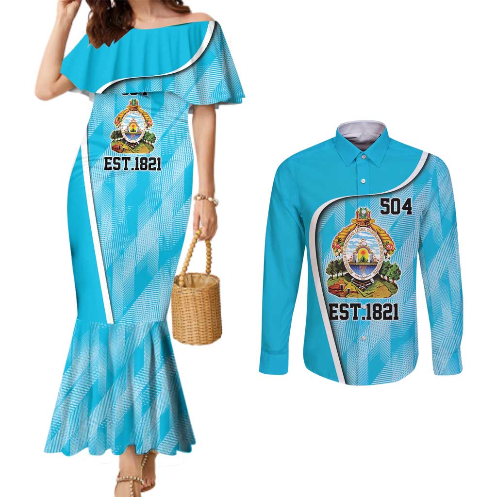 Honduras Independence Day Couples Matching Mermaid Dress and Long Sleeve Button Shirt Since 1821 September 15 - Wonder Print Shop