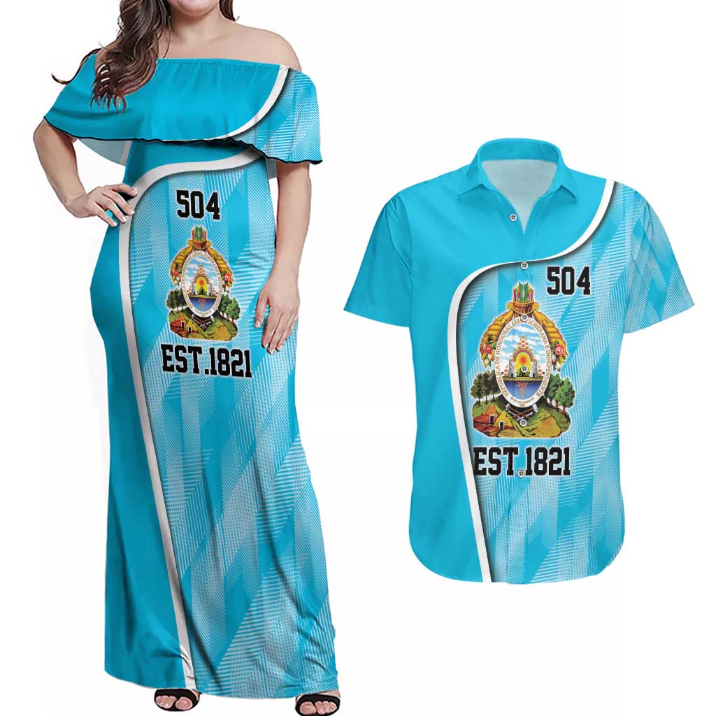 Honduras Independence Day Couples Matching Off Shoulder Maxi Dress and Hawaiian Shirt Since 1821 September 15 - Wonder Print Shop