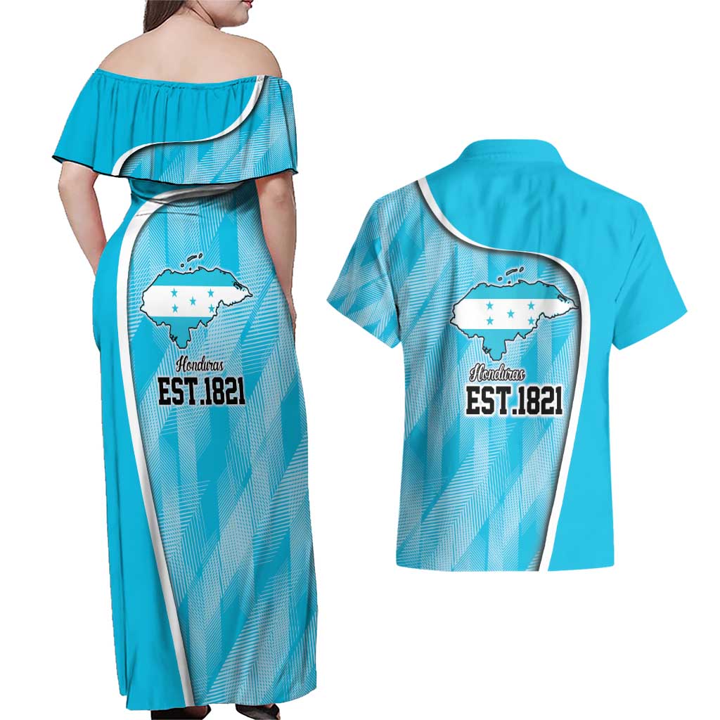 Honduras Independence Day Couples Matching Off Shoulder Maxi Dress and Hawaiian Shirt Since 1821 September 15 - Wonder Print Shop