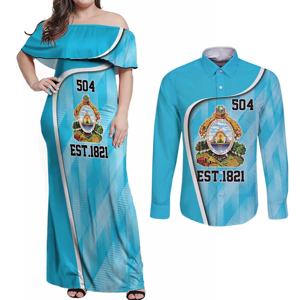 Honduras Independence Day Couples Matching Off Shoulder Maxi Dress and Long Sleeve Button Shirt Since 1821 September 15 - Wonder Print Shop