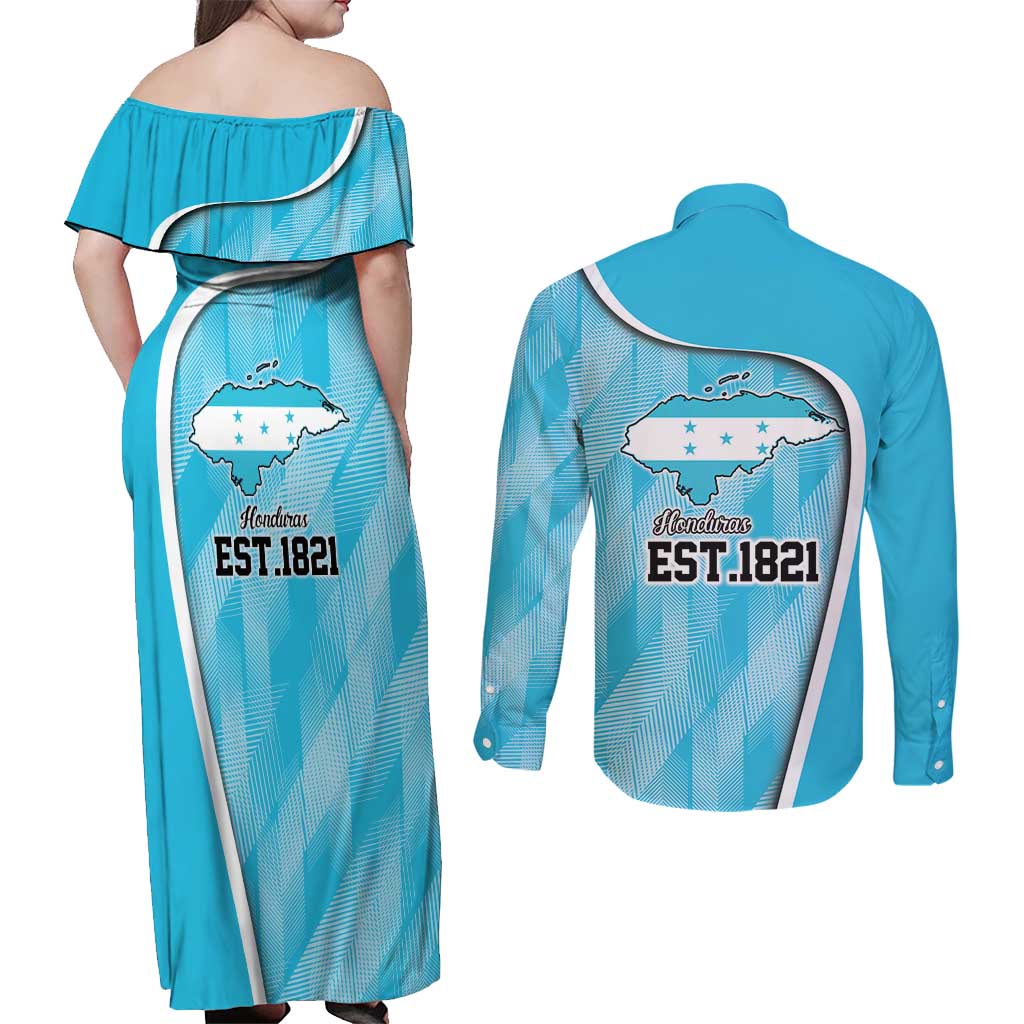 Honduras Independence Day Couples Matching Off Shoulder Maxi Dress and Long Sleeve Button Shirt Since 1821 September 15 - Wonder Print Shop