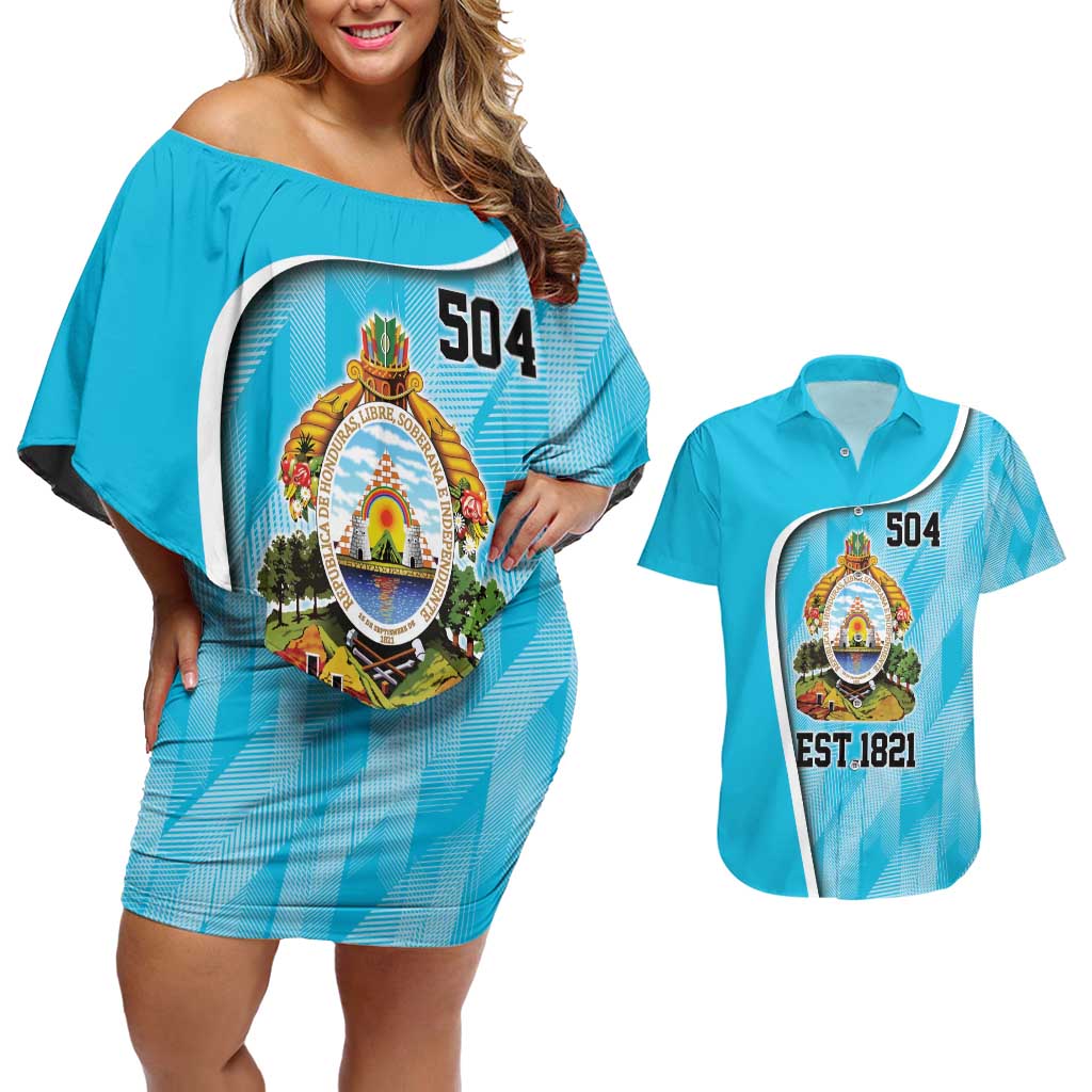 Honduras Independence Day Couples Matching Off Shoulder Short Dress and Hawaiian Shirt Since 1821 September 15 - Wonder Print Shop