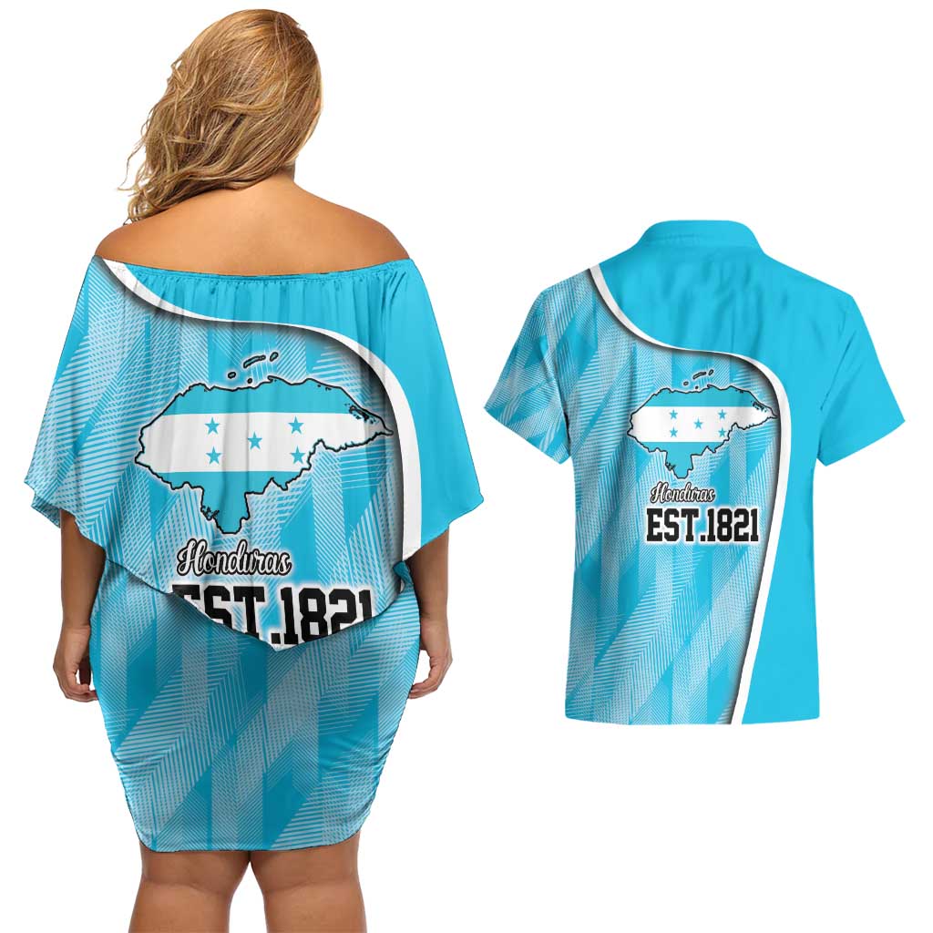 Honduras Independence Day Couples Matching Off Shoulder Short Dress and Hawaiian Shirt Since 1821 September 15 - Wonder Print Shop