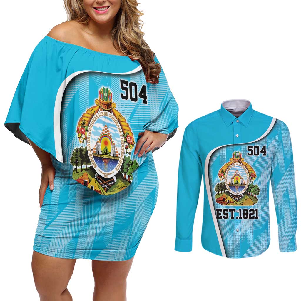 Honduras Independence Day Couples Matching Off Shoulder Short Dress and Long Sleeve Button Shirt Since 1821 September 15 - Wonder Print Shop