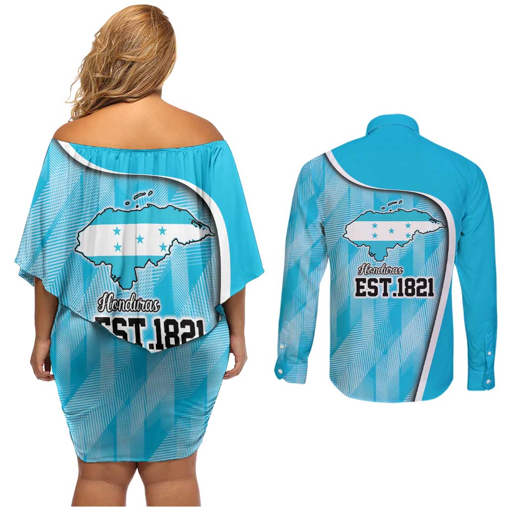Honduras Independence Day Couples Matching Off Shoulder Short Dress and Long Sleeve Button Shirt Since 1821 September 15 - Wonder Print Shop