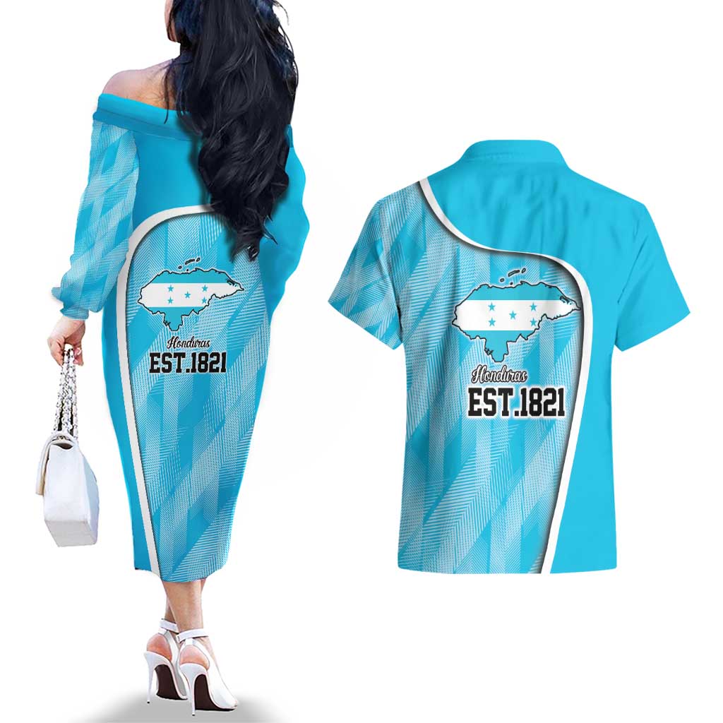 Honduras Independence Day Couples Matching Off The Shoulder Long Sleeve Dress and Hawaiian Shirt Since 1821 September 15 - Wonder Print Shop