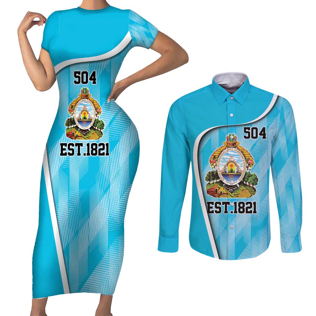 Honduras Independence Day Couples Matching Short Sleeve Bodycon Dress and Long Sleeve Button Shirt Since 1821 September 15 - Wonder Print Shop