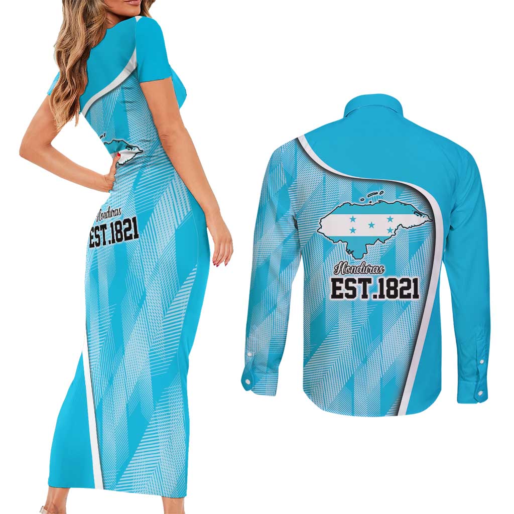 Honduras Independence Day Couples Matching Short Sleeve Bodycon Dress and Long Sleeve Button Shirt Since 1821 September 15 - Wonder Print Shop