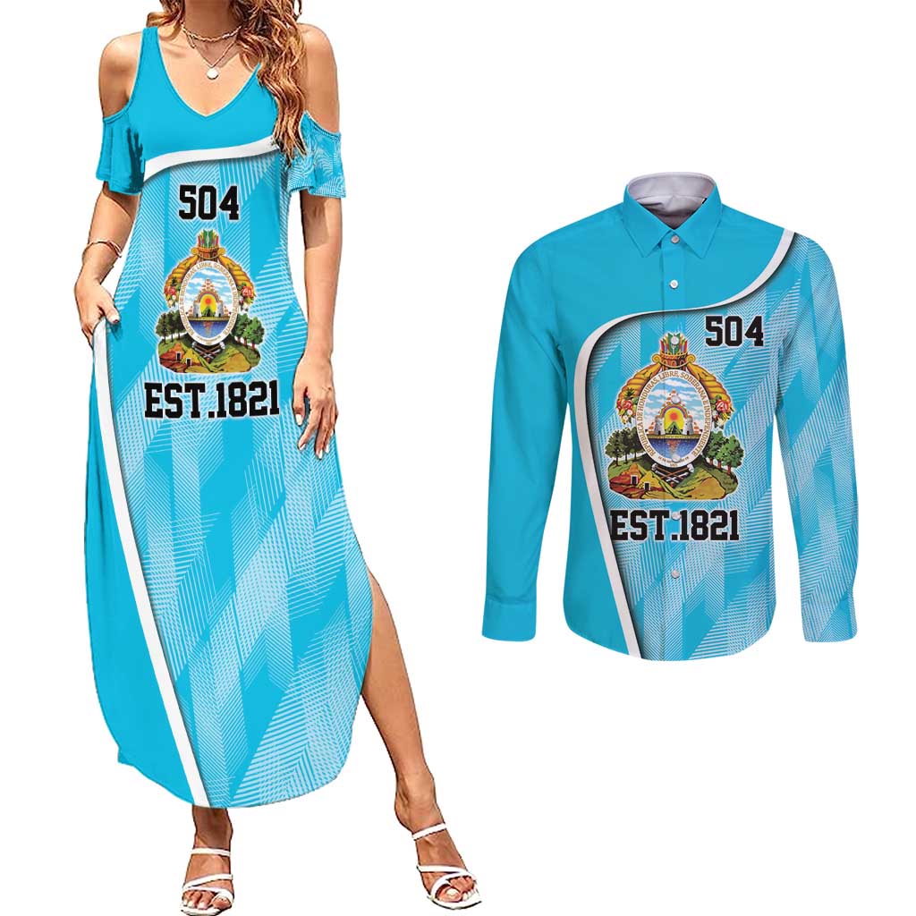 Honduras Independence Day Couples Matching Summer Maxi Dress and Long Sleeve Button Shirt Since 1821 September 15 - Wonder Print Shop
