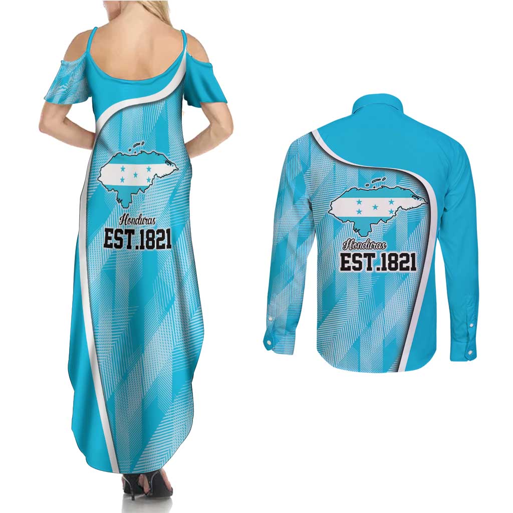 Honduras Independence Day Couples Matching Summer Maxi Dress and Long Sleeve Button Shirt Since 1821 September 15 - Wonder Print Shop