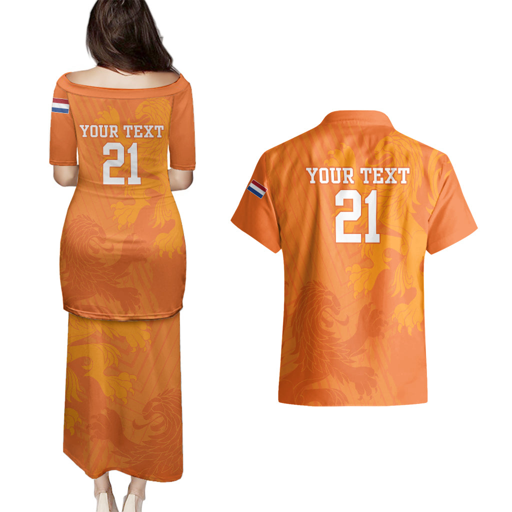 Custom Netherlands Soccer Couples Matching Puletasi Dress and Hawaiian Shirt Nederlands Vrouwenvoetbalelftal Go World Cup 2023 LT9 - Wonder Print Shop