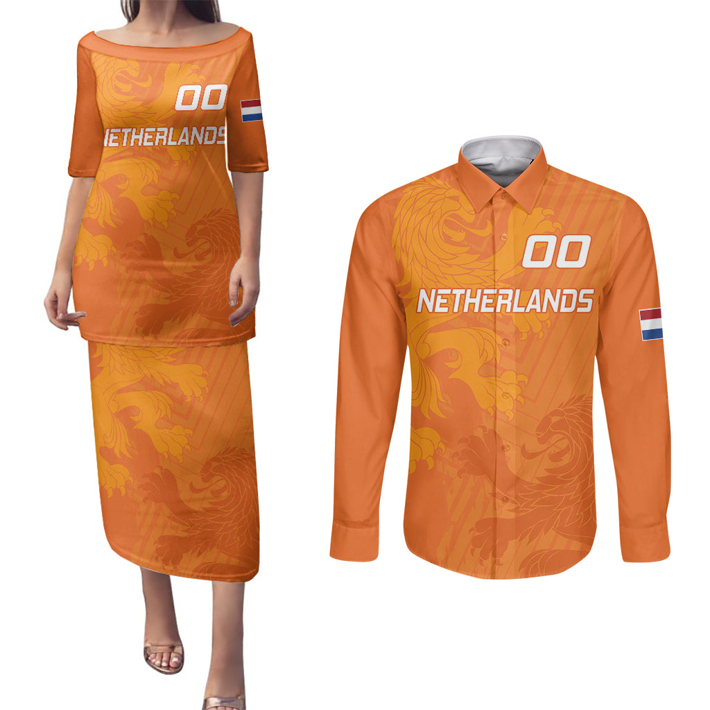 Custom Netherlands Soccer Couples Matching Puletasi Dress and Long Sleeve Button Shirts Nederlands Vrouwenvoetbalelftal Go World Cup 2023 LT9 - Wonder Print Shop