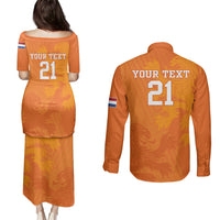 Custom Netherlands Soccer Couples Matching Puletasi Dress and Long Sleeve Button Shirts Nederlands Vrouwenvoetbalelftal Go World Cup 2023 LT9 - Wonder Print Shop