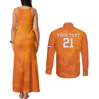 Custom Netherlands Soccer Couples Matching Tank Maxi Dress and Long Sleeve Button Shirts Nederlands Vrouwenvoetbalelftal Go World Cup 2023 LT9 - Wonder Print Shop