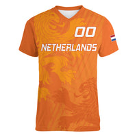 Custom Netherlands Soccer Women V Neck T Shirt Nederlands Vrouwenvoetbalelftal Go World Cup 2023 - Wonder Print Shop