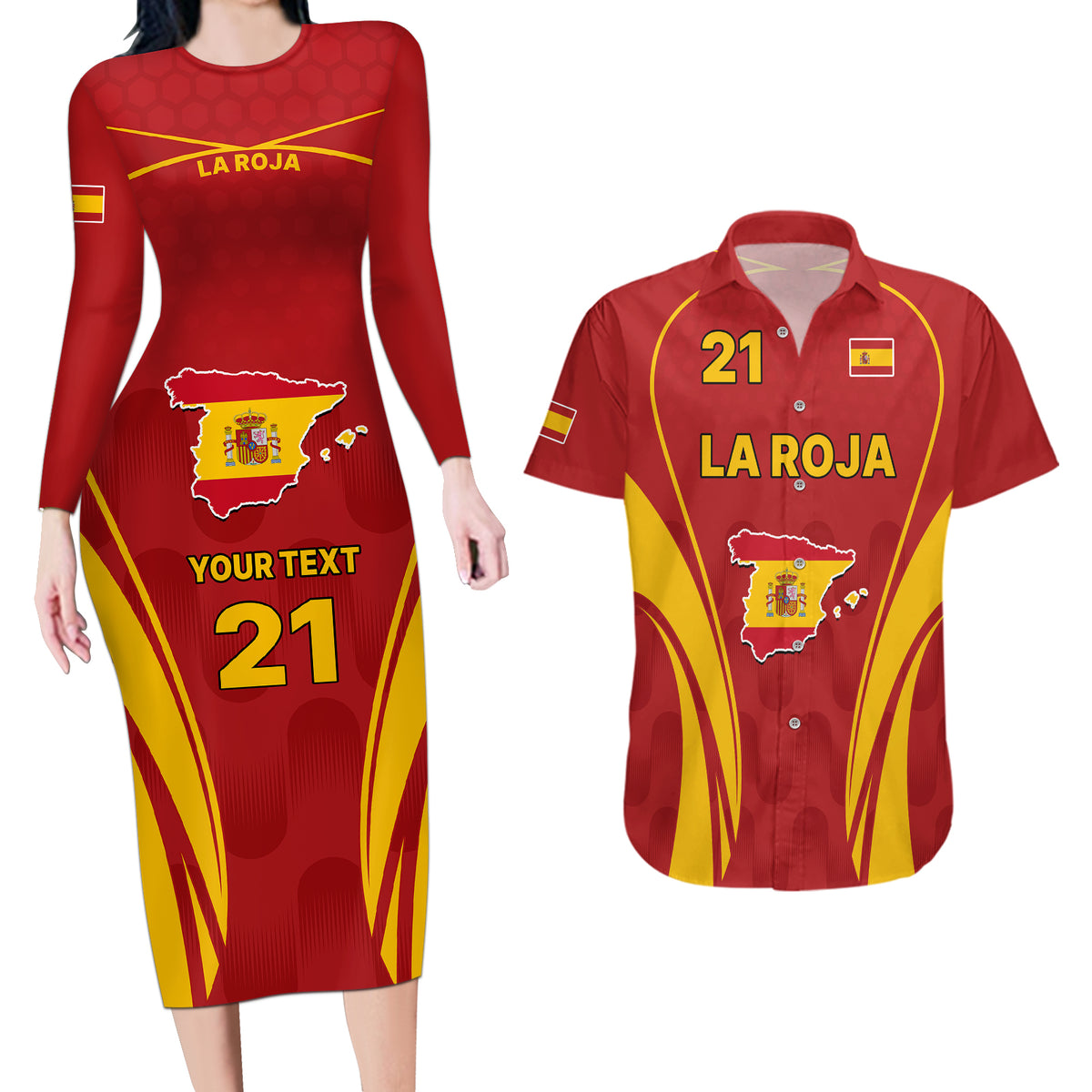 Custom Spain Soccer Couples Matching Long Sleeve Bodycon Dress and Hawaiian Shirt Go World Cup 2023 Sporty Style LT9 - Wonder Print Shop