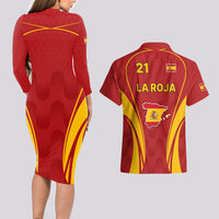 Custom Spain Soccer Couples Matching Long Sleeve Bodycon Dress and Hawaiian Shirt Go World Cup 2023 Sporty Style LT9 - Wonder Print Shop