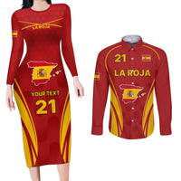 Custom Spain Soccer Couples Matching Long Sleeve Bodycon Dress and Long Sleeve Button Shirts Go World Cup 2023 Sporty Style LT9 - Wonder Print Shop