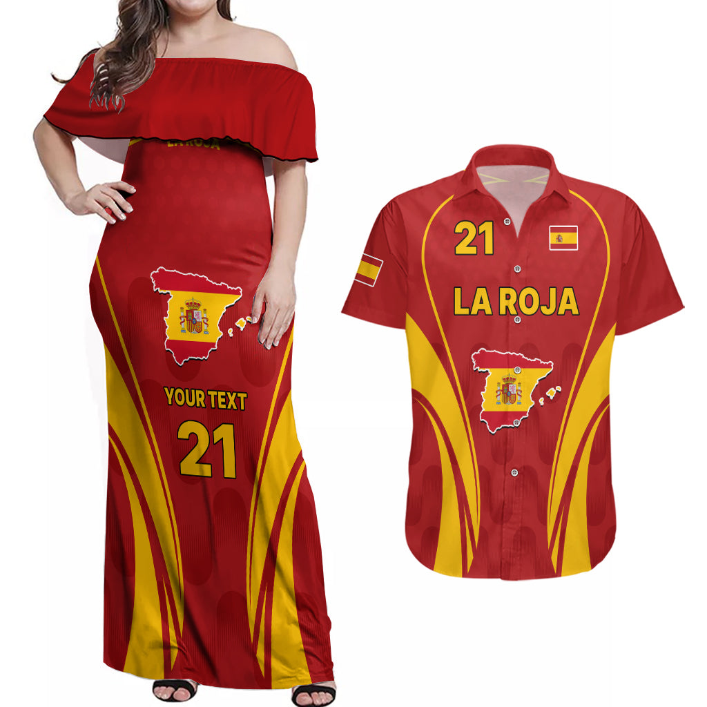 Custom Spain Soccer Couples Matching Off Shoulder Maxi Dress and Hawaiian Shirt Go World Cup 2023 Sporty Style LT9 - Wonder Print Shop