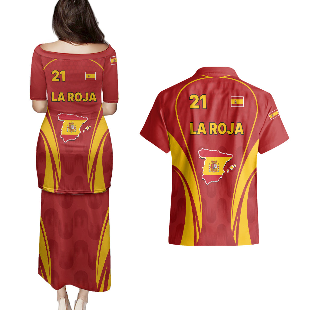 Custom Spain Soccer Couples Matching Puletasi Dress and Hawaiian Shirt Go World Cup 2023 Sporty Style LT9 - Wonder Print Shop