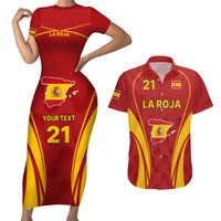 Custom Spain Soccer Couples Matching Short Sleeve Bodycon Dress and Hawaiian Shirt Go World Cup 2023 Sporty Style LT9 - Wonder Print Shop