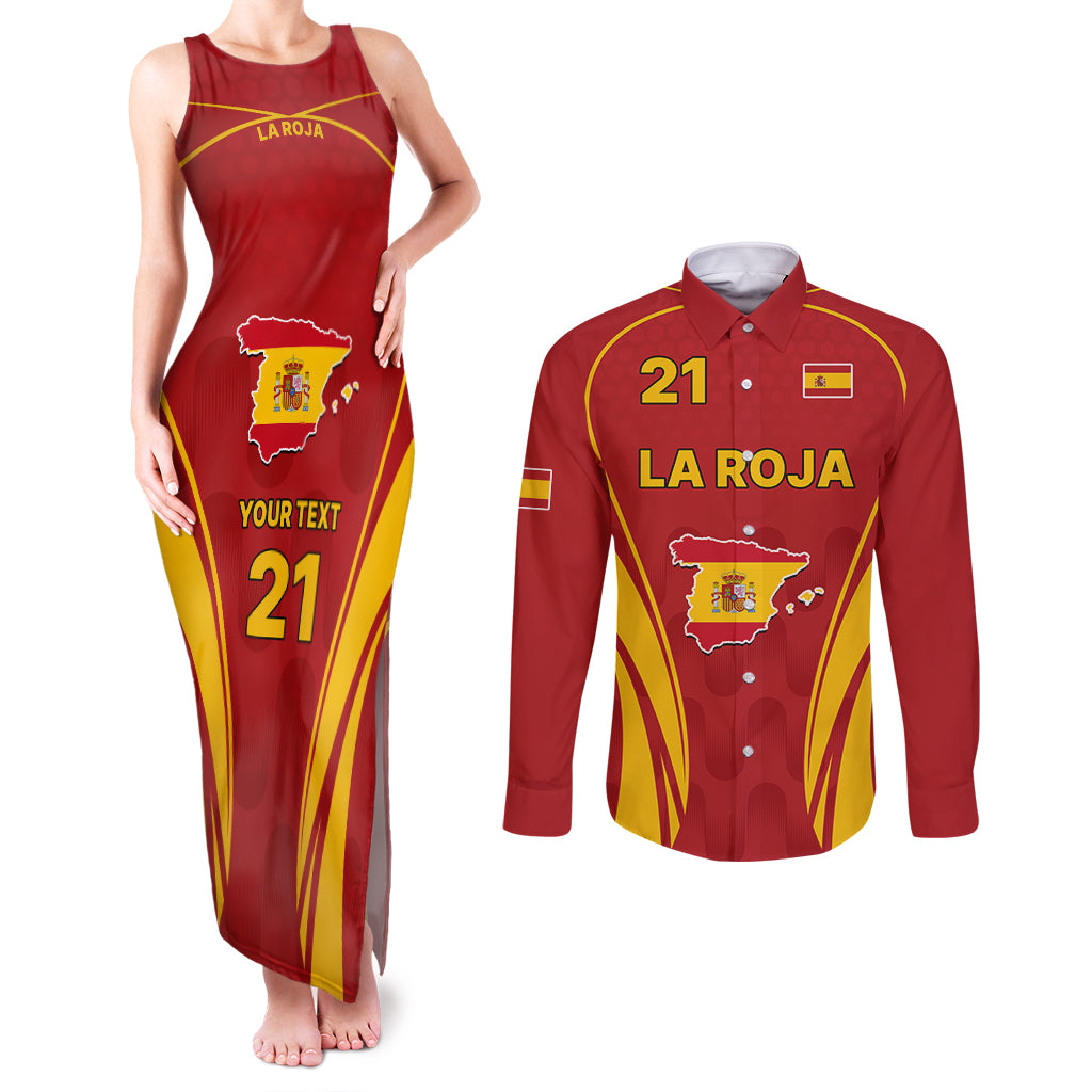 Custom Spain Soccer Couples Matching Tank Maxi Dress and Long Sleeve Button Shirts Go World Cup 2023 Sporty Style LT9 - Wonder Print Shop