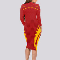 Custom Spain Soccer Long Sleeve Bodycon Dress Go World Cup 2023 Sporty Style - Wonder Print Shop