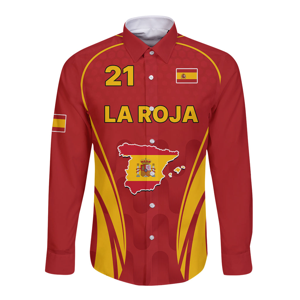 Custom Spain Soccer Long Sleeve Button Shirt Go World Cup 2023 Sporty Style - Wonder Print Shop