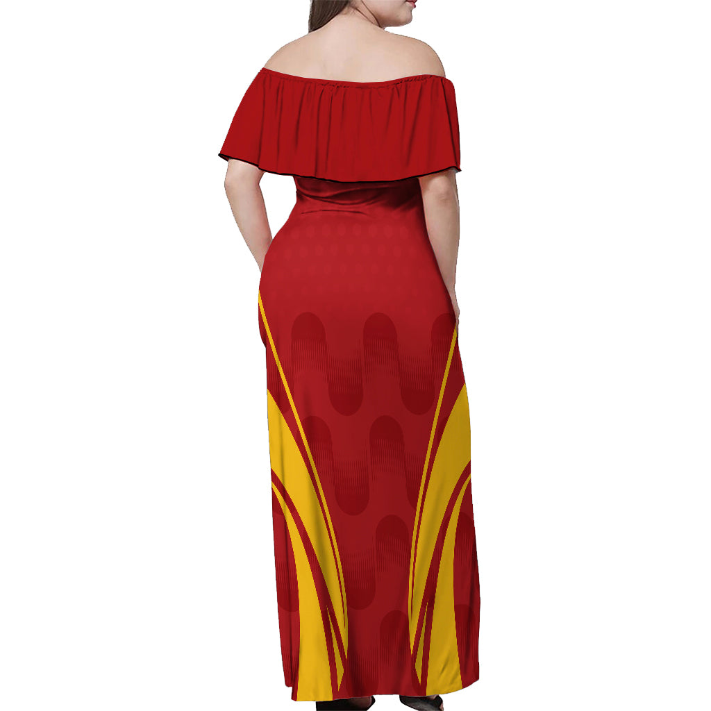 Custom Spain Soccer Off Shoulder Maxi Dress Go World Cup 2023 Sporty Style - Wonder Print Shop
