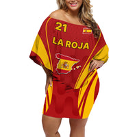 Custom Spain Soccer Off Shoulder Short Dress Go World Cup 2023 Sporty Style - Wonder Print Shop