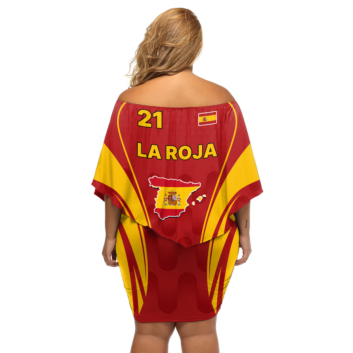 Custom Spain Soccer Off Shoulder Short Dress Go World Cup 2023 Sporty Style - Wonder Print Shop
