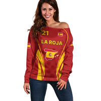 Custom Spain Soccer Off Shoulder Sweater Go World Cup 2023 Sporty Style - Wonder Print Shop