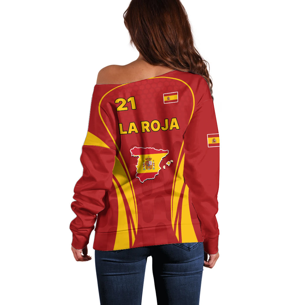 Custom Spain Soccer Off Shoulder Sweater Go World Cup 2023 Sporty Style - Wonder Print Shop