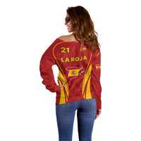 Custom Spain Soccer Off Shoulder Sweater Go World Cup 2023 Sporty Style - Wonder Print Shop