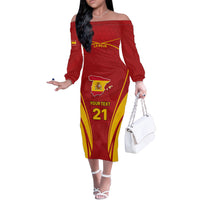 Custom Spain Soccer Off The Shoulder Long Sleeve Dress Go World Cup 2023 Sporty Style - Wonder Print Shop